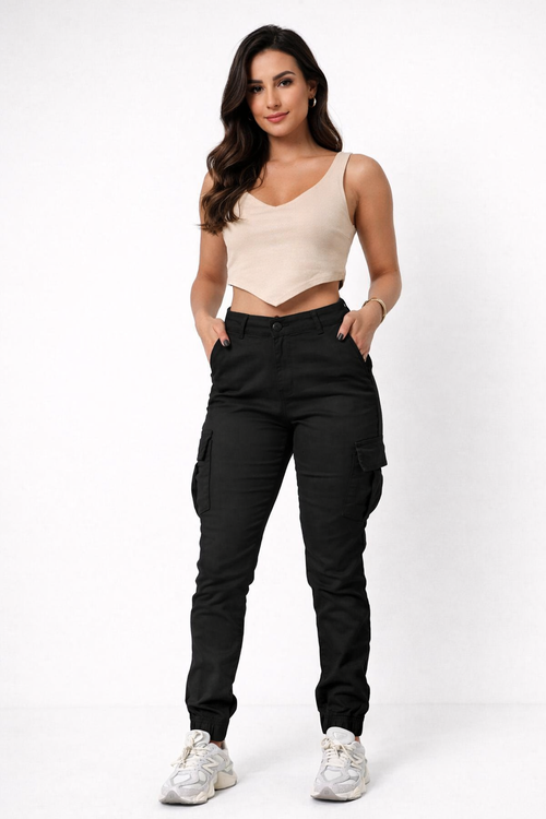 Calça cargo sarja colorida