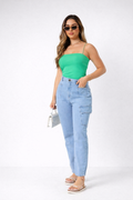 Calça Mom Jeans Cargo