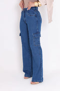 Calça jeans cargo wide leg